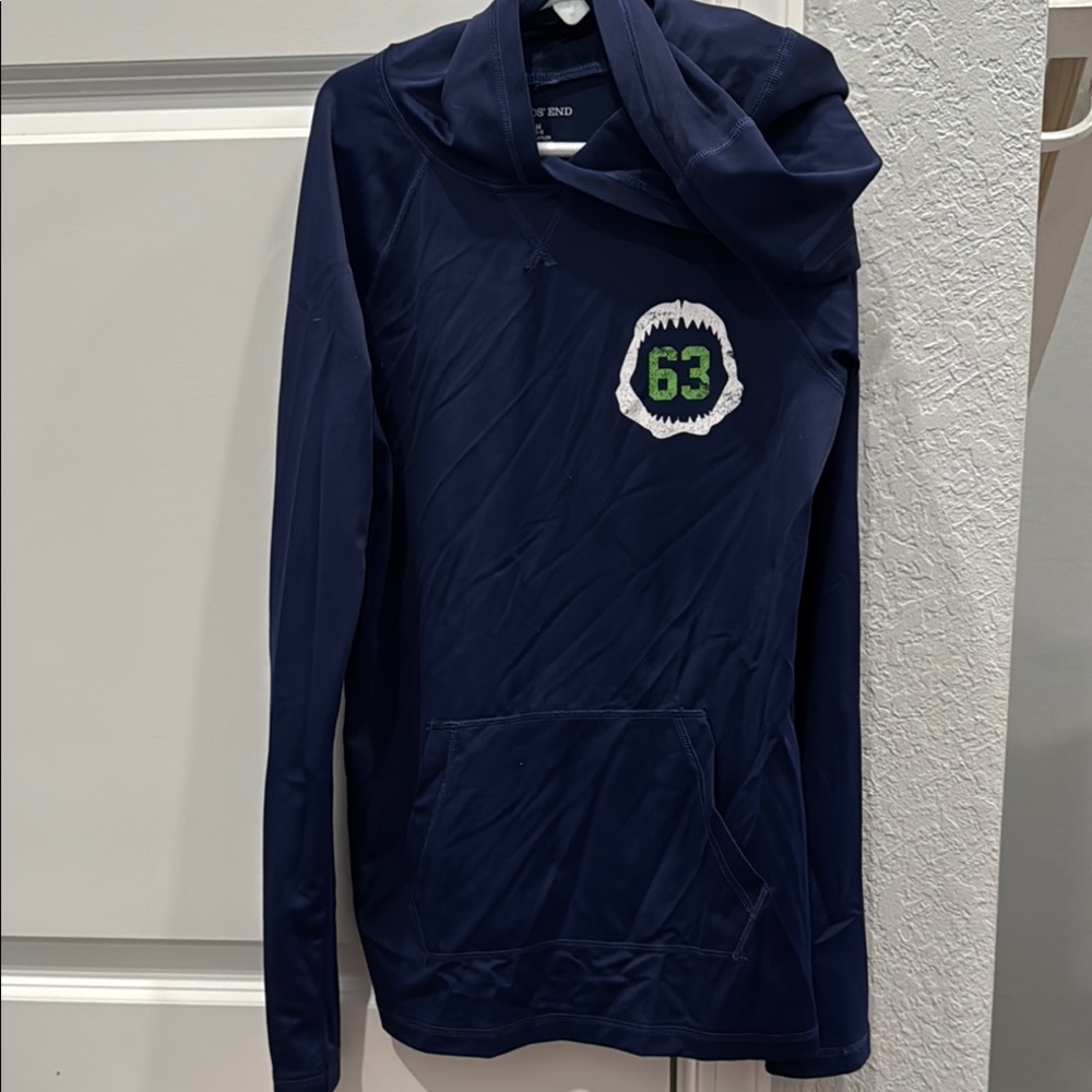 Lands End Rash guard Navy Swim Hoodie with Shark Patch